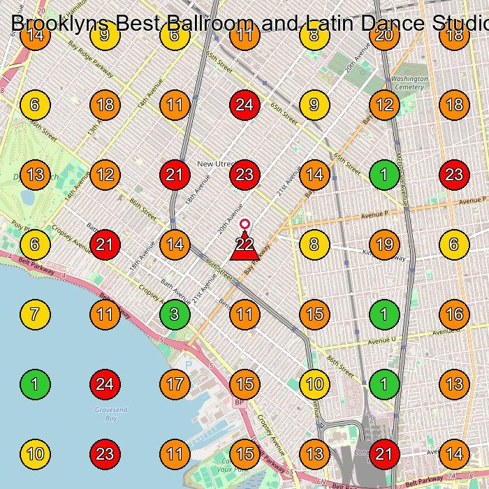 Brooklyns Best Ballroom and Latin Dance Studio Dance School GeoGrid ranking map for Brooklyn NY